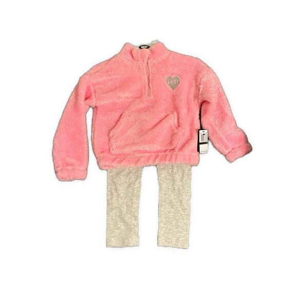 Dkny New Girls 2 Piece Set Pink Sweater Jacket Gray Leggings 4 - Picture 1 of 7